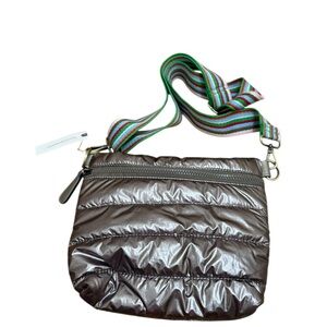 Anthropologie Metallic Brown Crossbody Bag with Striped Strap